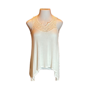 H.I.P. Cream High-Low Tank Top with Lace Bodice Size M